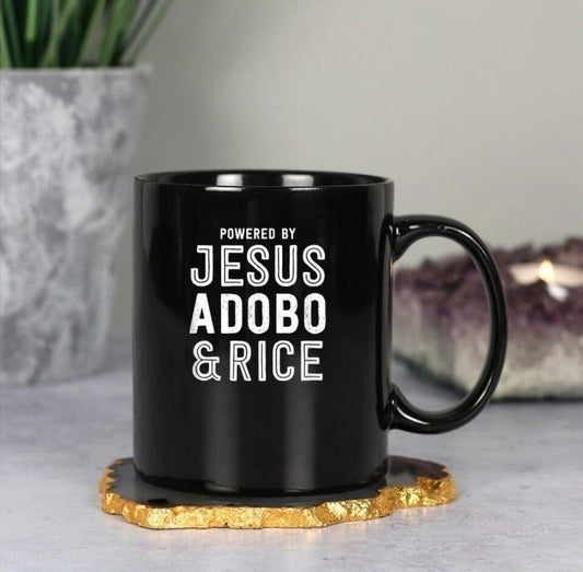 Powered Jesus Adobo & Rice - Christian Coffee Mugs - Bible Verse Mugs - Scripture Mugs - Religious Faith Gift - Ciaocustom