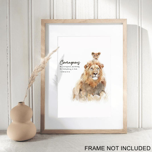 Lion - Courageous Fine Art Print - Bible Verse Wall Art - Best Prints For Home - Gift For Christian - Ciaocustom