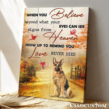 When You Believe Beyond What Your Eyes Can See - German Shepherd Canvas - Bible Verse Canvas - Christian Canvas Wall Art - Ciaocustom