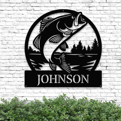 Personalized Bass Monogram Metal Sign - Bass Fish Metal Art - Custom Family Name Bass Fish - House Decor - Ciaocustom