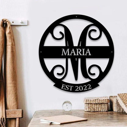 Family Name Monogram - Personalized Metal Sign - Elegant Wedding - Anniversary Gift - Metal Door Family Name Sign - Ciaocustom