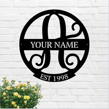 Family Name Monogram - Personalized Metal Sign - Elegant Wedding - Anniversary Gift - Metal Door Family Name Sign - Ciaocustom