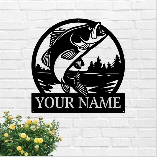 Personalized Bass Monogram Metal Sign - Bass Fish Metal Art - Custom Family Name Bass Fish - House Decor - Ciaocustom