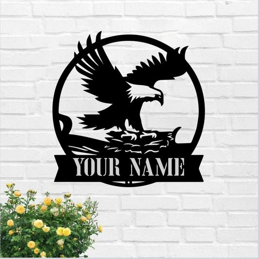 Eagle's Nest Monogram - Customized Metal Signs - Metal Wall Art Decor - Outdoor Name Sign Metal - Eagle Home Decor - Ciaocustom