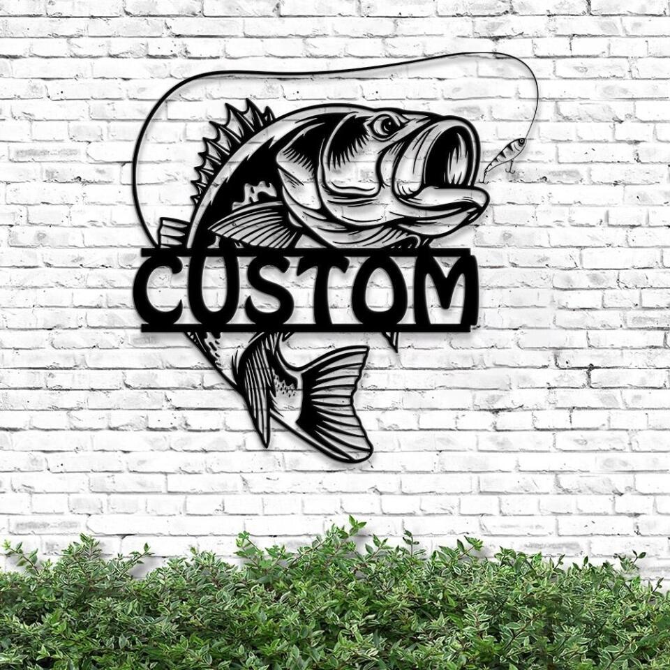 Personalized Bass Fish Metal Sign - Bass Fishing Monogram - Bass Fishing Metal Home Decor - Fish Lover Gift - Ciaocustom