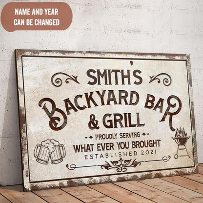 Personalized Backyard Bar and Grill Canvas - Backyard Canvas - Bar and Grill Poster - Bar and Grill Canvas Decor - Ciaocustom