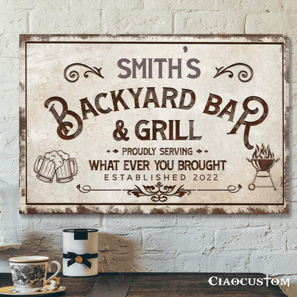 Personalized Backyard Bar and Grill Canvas - Backyard Canvas - Bar and Grill Poster - Bar and Grill Canvas Decor - Ciaocustom