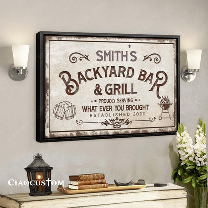 Personalized Backyard Bar and Grill Canvas - Backyard Canvas - Bar and Grill Poster - Bar and Grill Canvas Decor - Ciaocustom