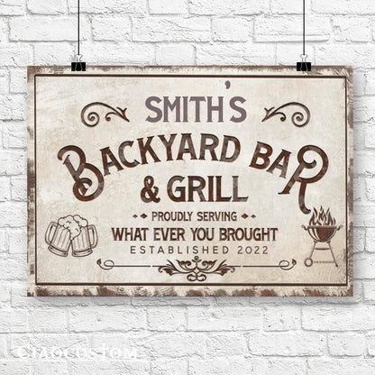 Personalized Backyard Bar and Grill Canvas - Backyard Canvas - Bar and Grill Poster - Bar and Grill Canvas Decor - Ciaocustom