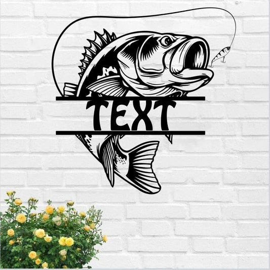 Personalized Bass Fish Metal Sign - Bass Fishing Monogram - Bass Fishing Metal Home Decor - Fish Lover Gift - Ciaocustom