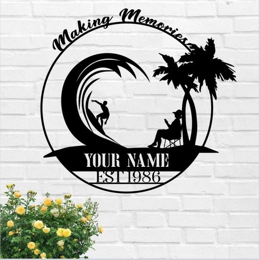 Personalized Making Memories Metal Wall Art - Surfing Metal Wall Art - Custom Name Metal Wall Art - Decorative Surfing Club Wall - Ciaocustom
