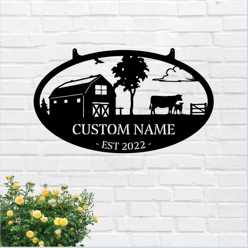 Personalized Metal Cow And Calf Farm Sign - Custom Metal Farm Signs - Cow Metal Sign - Metal Farm Wall Art - Best Gifts For Farmers - Ciaocustom