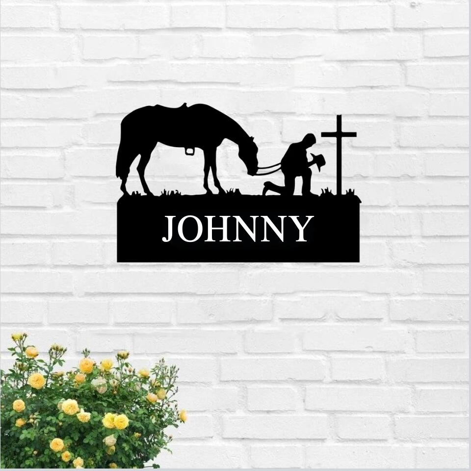 Personalized Metal Praying Cowboy Sign - Metal Farm Sign - Metal Sign For Cowboy - Ciaocustom