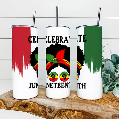 Celebrate Juneteenth - Juneteenth Tumbler - Stainless Steel Tumbler - 20 oz Skinny Tumbler - Tumbler For Cold Drinks - Ciaocustom