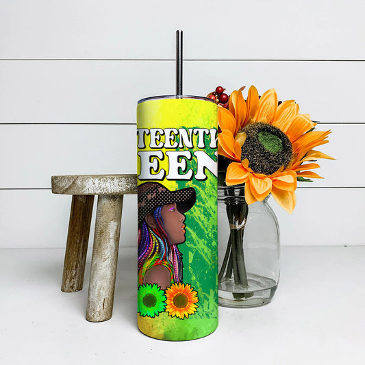 Juneteenth Queen - Juneteenth Tumbler - Stainless Steel Tumbler - 20 oz Skinny Tumbler - Tumbler For Cold Drinks - Ciaocustom