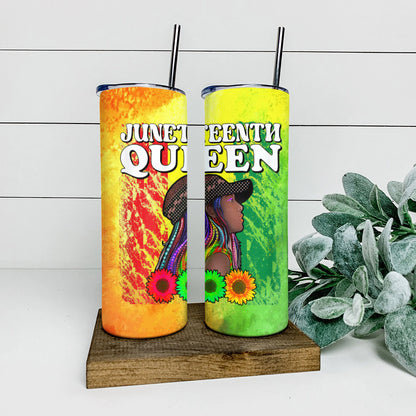 Juneteenth Queen - Juneteenth Tumbler - Stainless Steel Tumbler - 20 oz Skinny Tumbler - Tumbler For Cold Drinks - Ciaocustom