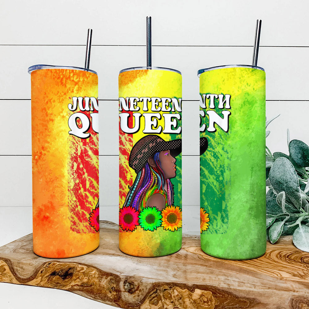 Juneteenth Queen - Juneteenth Tumbler - Stainless Steel Tumbler - 20 oz Skinny Tumbler - Tumbler For Cold Drinks - Ciaocustom