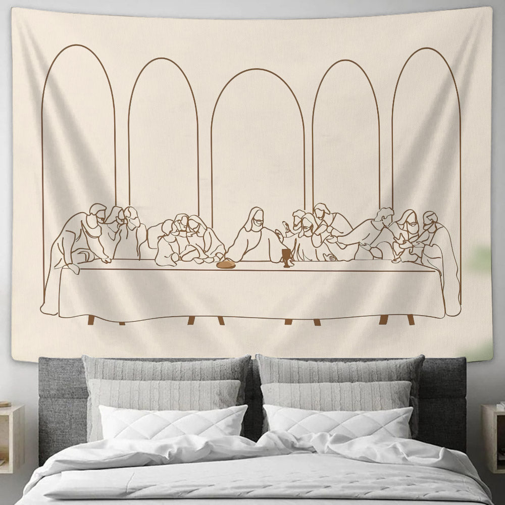 The Last Supper Sketch Drawing Tapestry - Christian Tapestry - Jesus Wall Tapestry - Religious Tapestry Wall Hangings - Bible Verse Tapestry - Ciaocustom