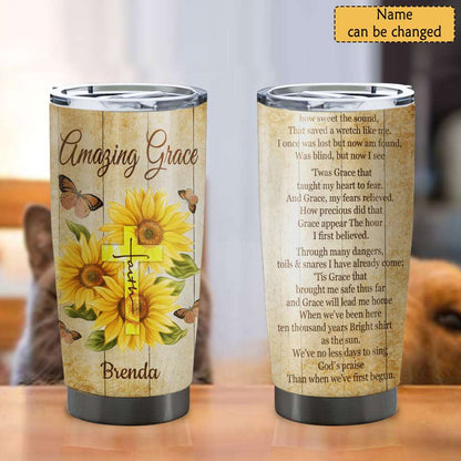 Amazing Grace - Sunflower And Cross - Personalized Tumbler - Stainless Steel Tumbler - 20oz Vagabond Tumbler - Tumbler For Cold Drinks - Ciaocustom