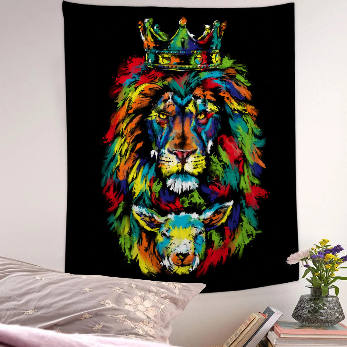 Lion And Lamb Of God Tapestry - Christian Tapestry Wall Hanging - Religious Tapestry - Christian Tapestry - Jesus Christ Tapestry - Ciaocustom