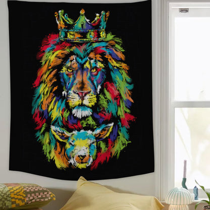 Lion And Lamb Of God Tapestry - Christian Tapestry Wall Hanging - Religious Tapestry - Christian Tapestry - Jesus Christ Tapestry - Ciaocustom