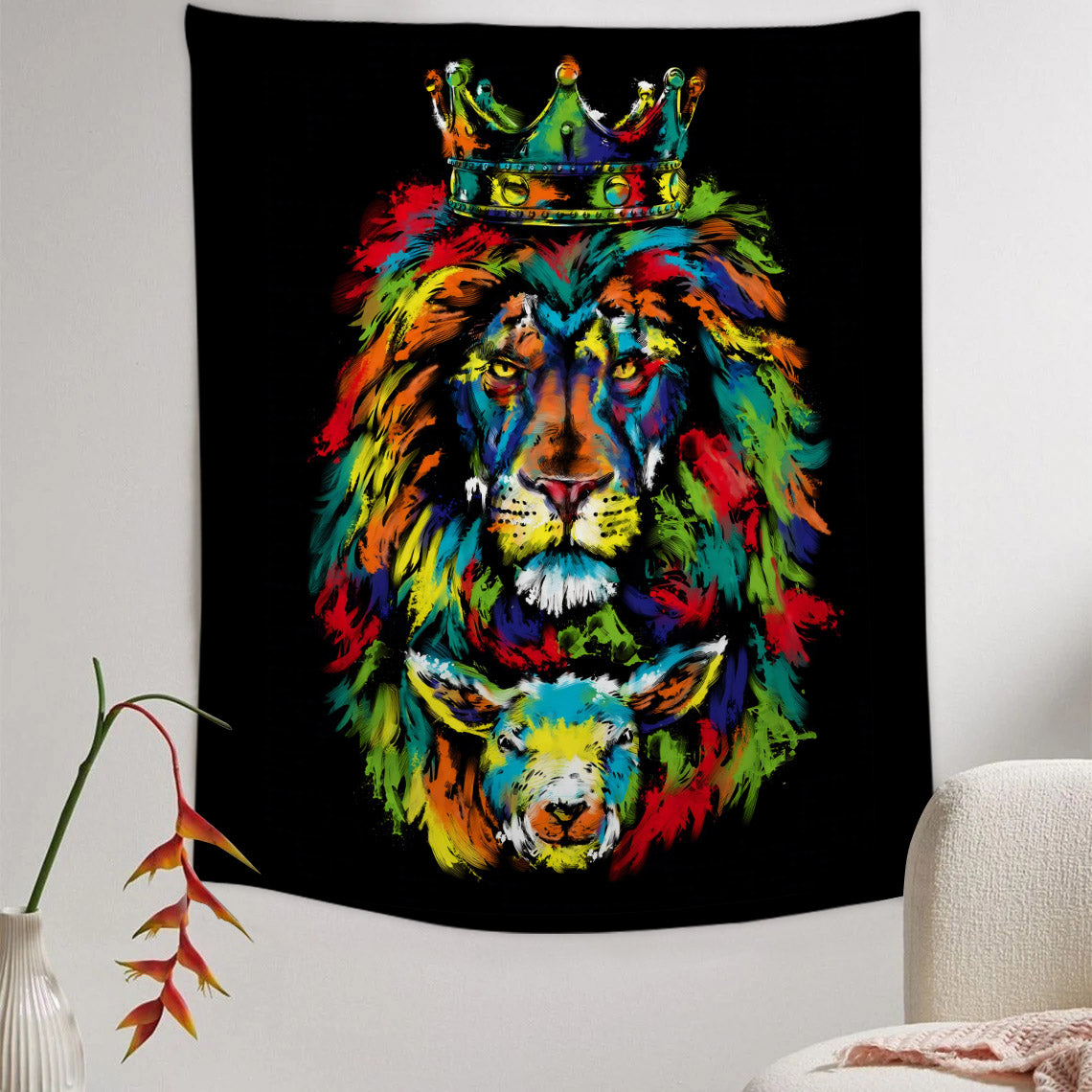 Lion And Lamb Of God Tapestry - Christian Tapestry Wall Hanging - Religious Tapestry - Christian Tapestry - Jesus Christ Tapestry - Ciaocustom