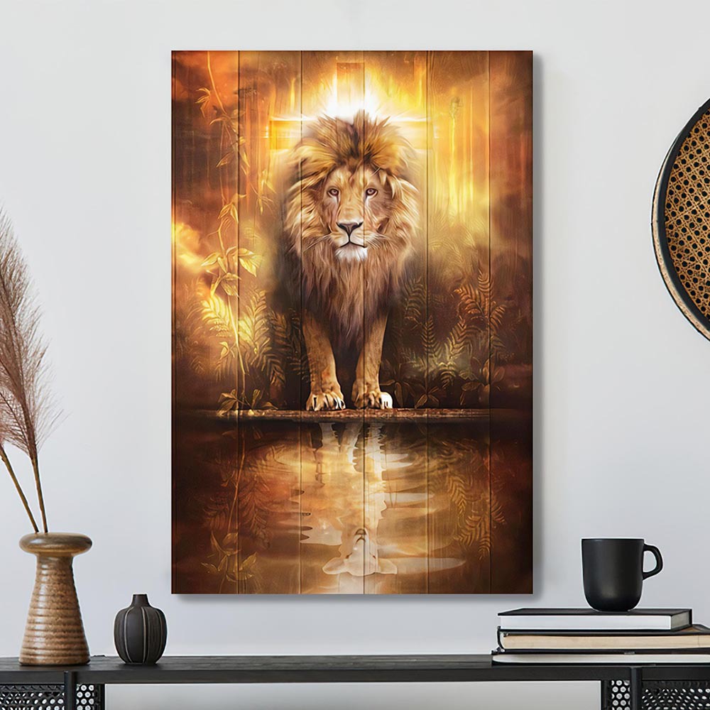 Scripture Canvas Wall Art - Bible Verse Canvas Painting - Jesus Gorgeous Lion Jesus and Lamb Water Reflection Poster No Frame - Ciaocustom