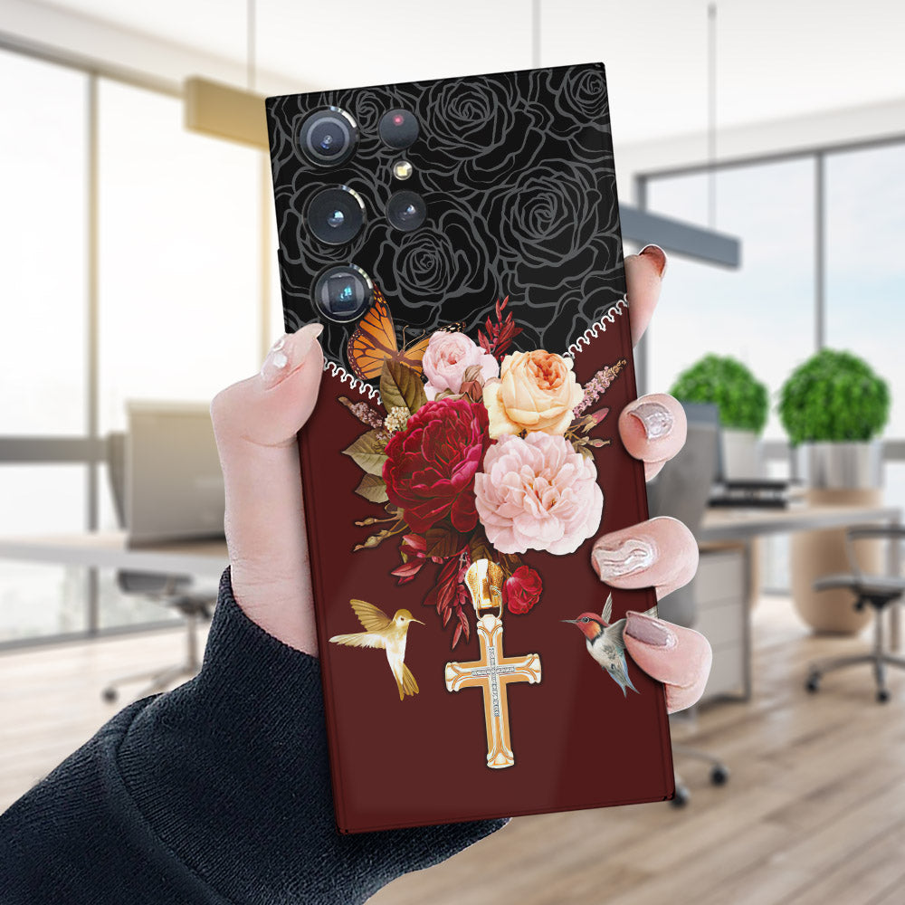 Cross And Flower - Christian Phone Case - Religious Phone Case - Faith Phone Case - Ciaocustom