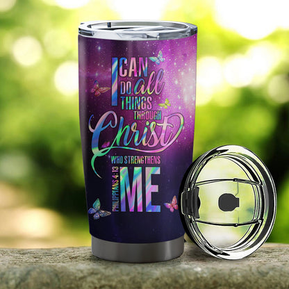 I Can Do All Things Through Christ - Stainless Steel Tumbler With Lid - 20oz Tumbler - Tumbler For Cold Drinks - Ciaocustom