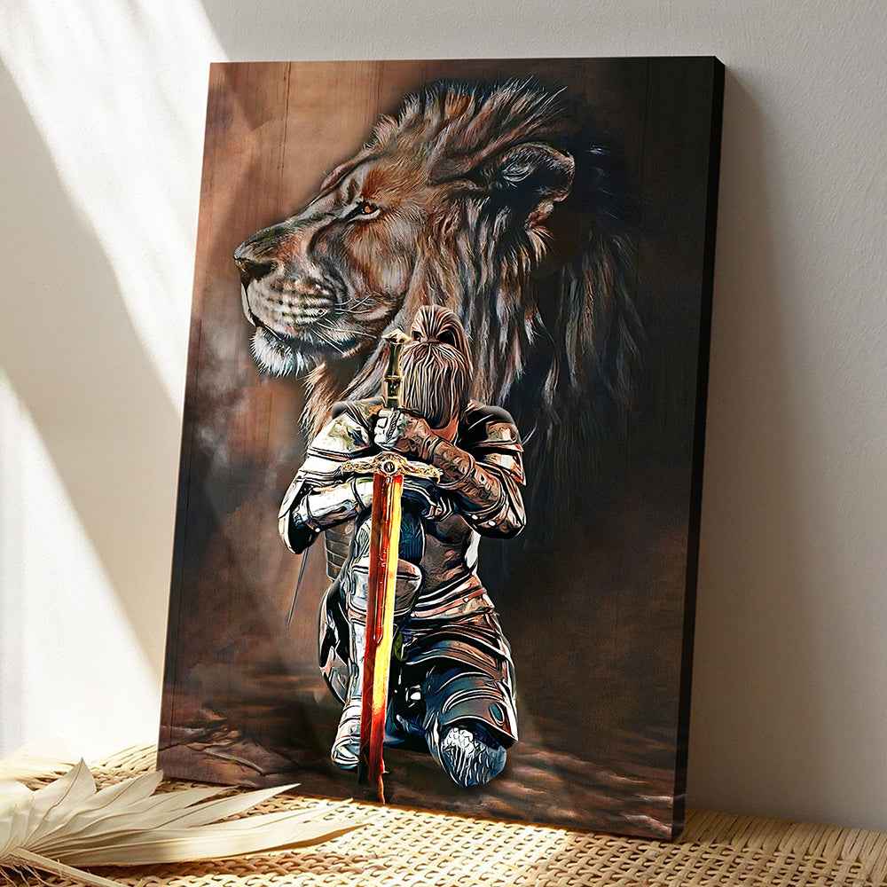 Lion And Female Knight Canvas Wall Art - Best Canvas For Christian Woman - Ciaocustom