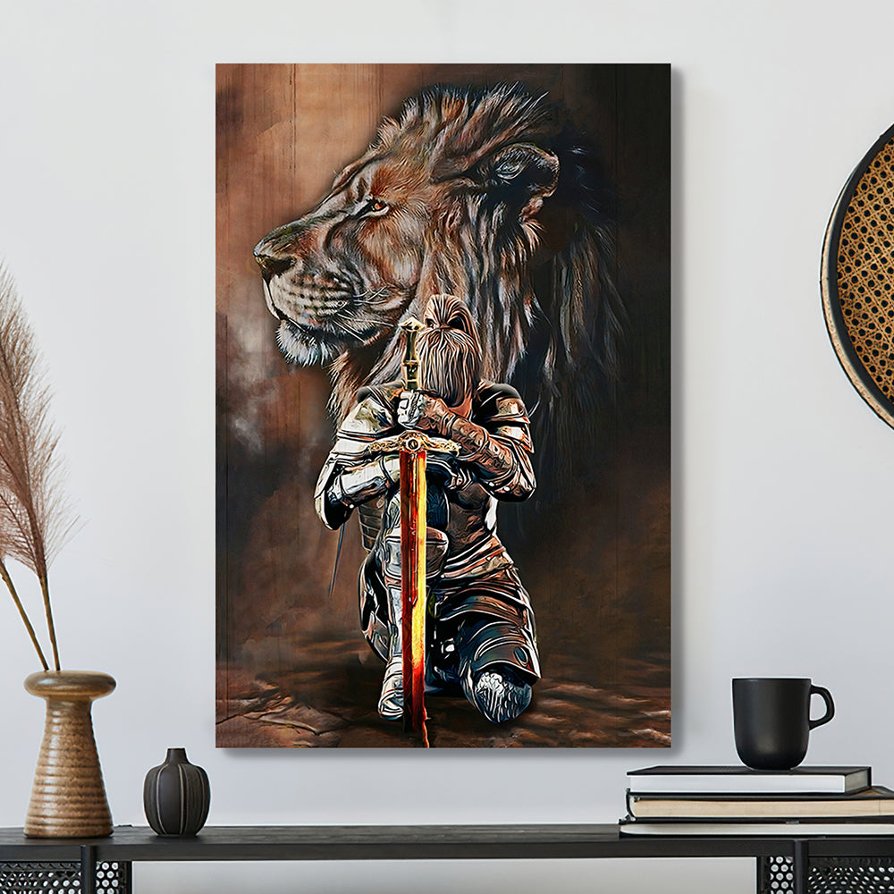 Lion And Female Knight Canvas Wall Art - Best Canvas For Christian Woman - Ciaocustom