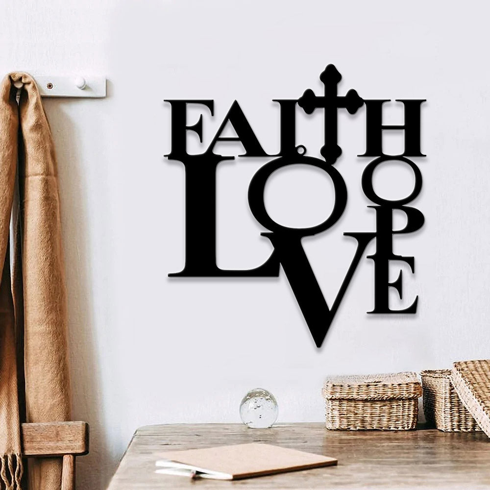 Faith Hope Love Metal Wall Art - Christian Metal Art - Cross Decor Wal ...