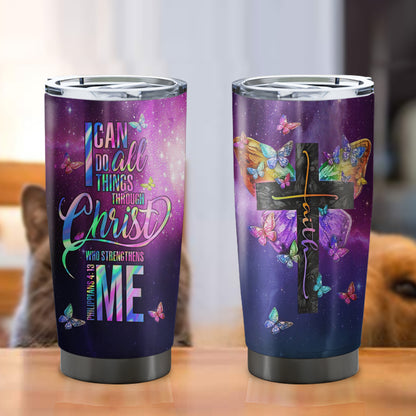 I Can Do All Things Through Christ - Stainless Steel Tumbler With Lid - 20oz Vagabond Tumbler - Tumbler For Cold Drinks - Ciaocustom