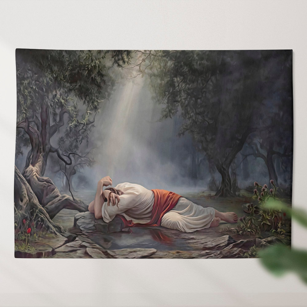 Jesus Prays in Gethsemane - Biblical Tapestries - Christian Tapestry - Christian Tapestry Wall Hanging - Ciaocustom