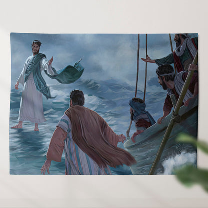Jesus Walks on Water - Biblical Tapestries - God Tapestry - Christian Tapestry Wall Hanging - Ciaocustom