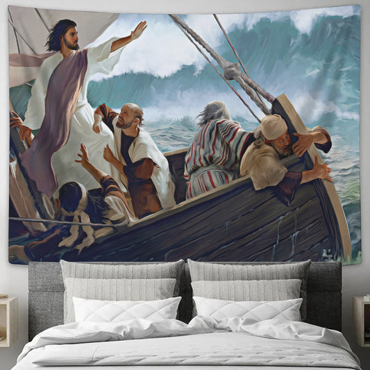 Jesus Calms The Storm - Biblical Tapestries - God Tapestry - Christian Tapestry - Ciaocustom