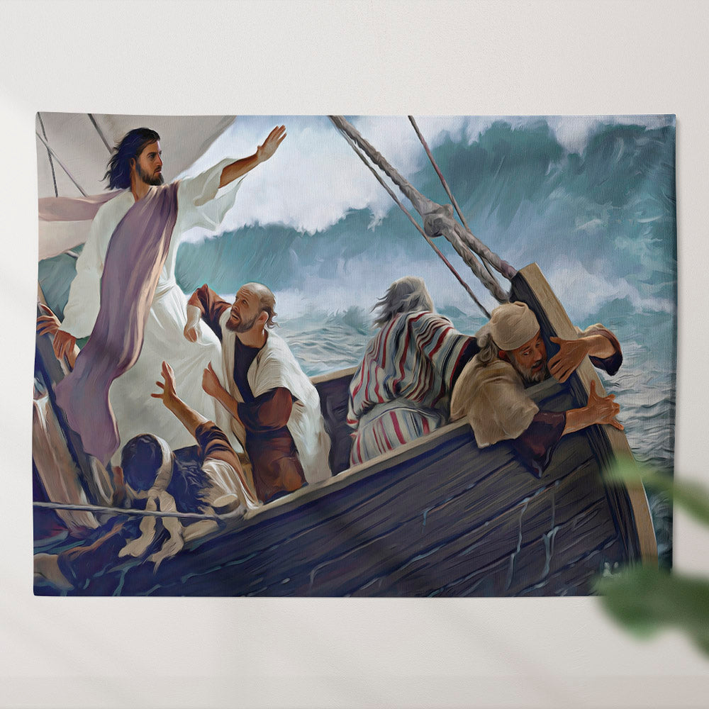 Jesus Calms The Storm - Biblical Tapestries - God Tapestry - Christian Tapestry - Ciaocustom