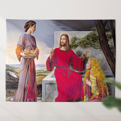 Jesus Martha And Mary - Biblical Tapestries - God Tapestry - Christian Tapestry - Ciaocustom