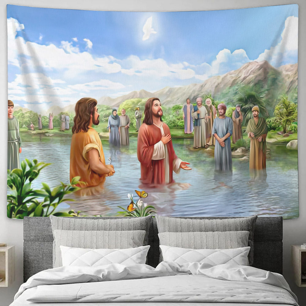 Baptism of Jesus - Biblical Tapestries - Christian Tapestry - Christian Tapestry Wall Hanging - Ciaocustom