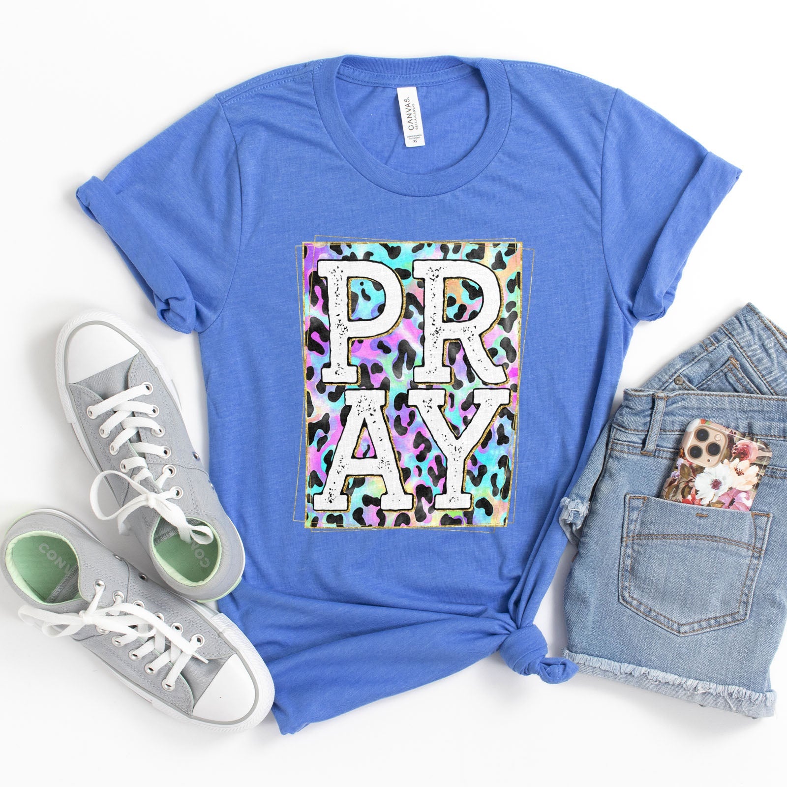 Pray Colorful Leopard Tee Shirts For Women - Christian Shirts for Women - Religious Tee Shirts