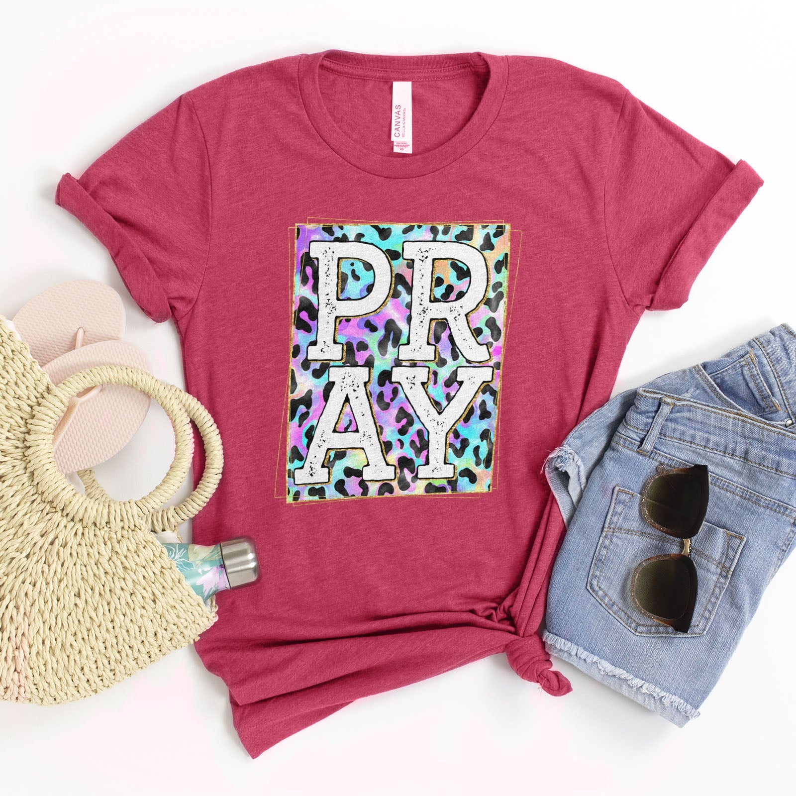 Pray Colorful Leopard Tee Shirts For Women - Christian Shirts for Women - Religious Tee Shirts