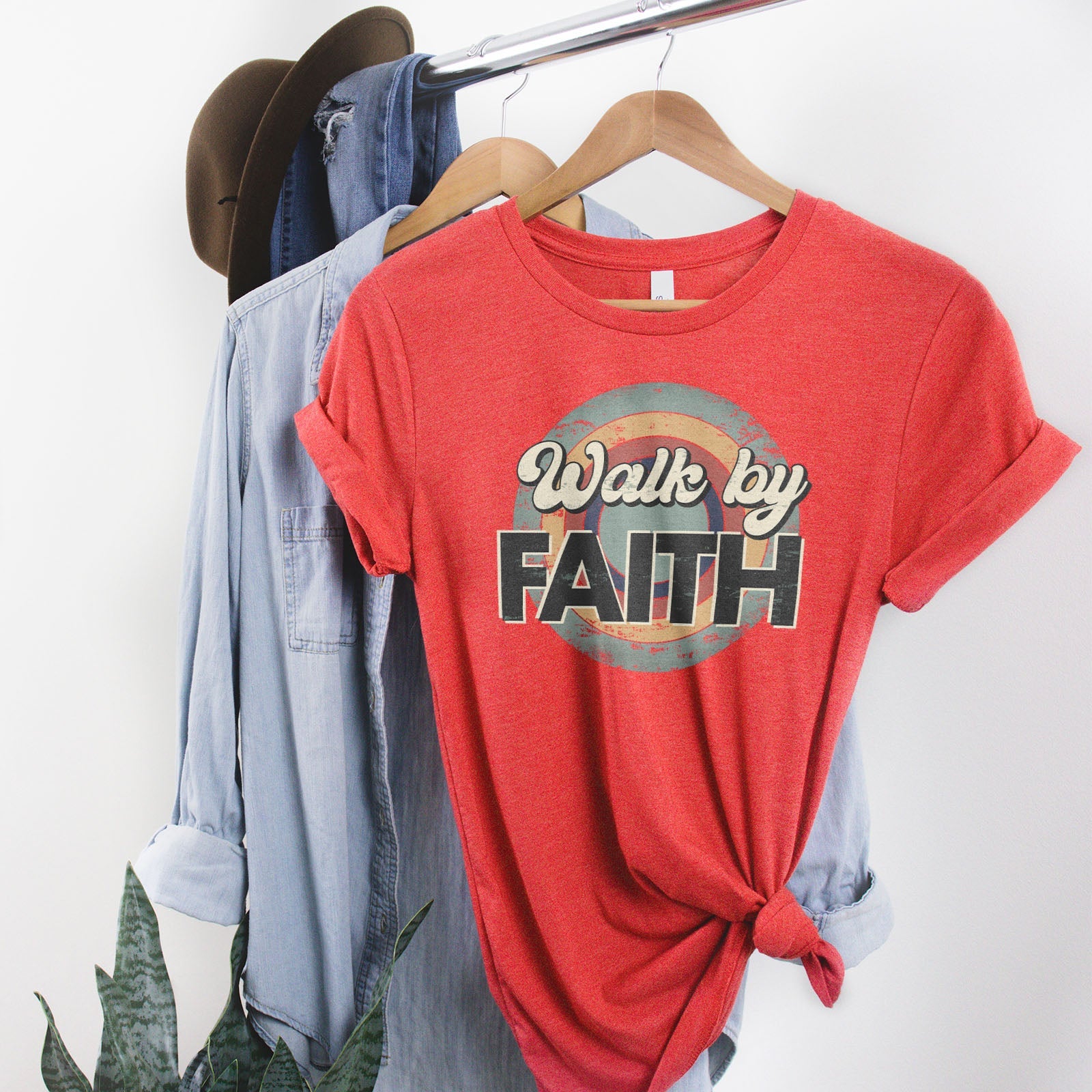 Retro Walk By Faith Tee Shirts For Women - Christian Shirts for Women - Religious Tee Shirts