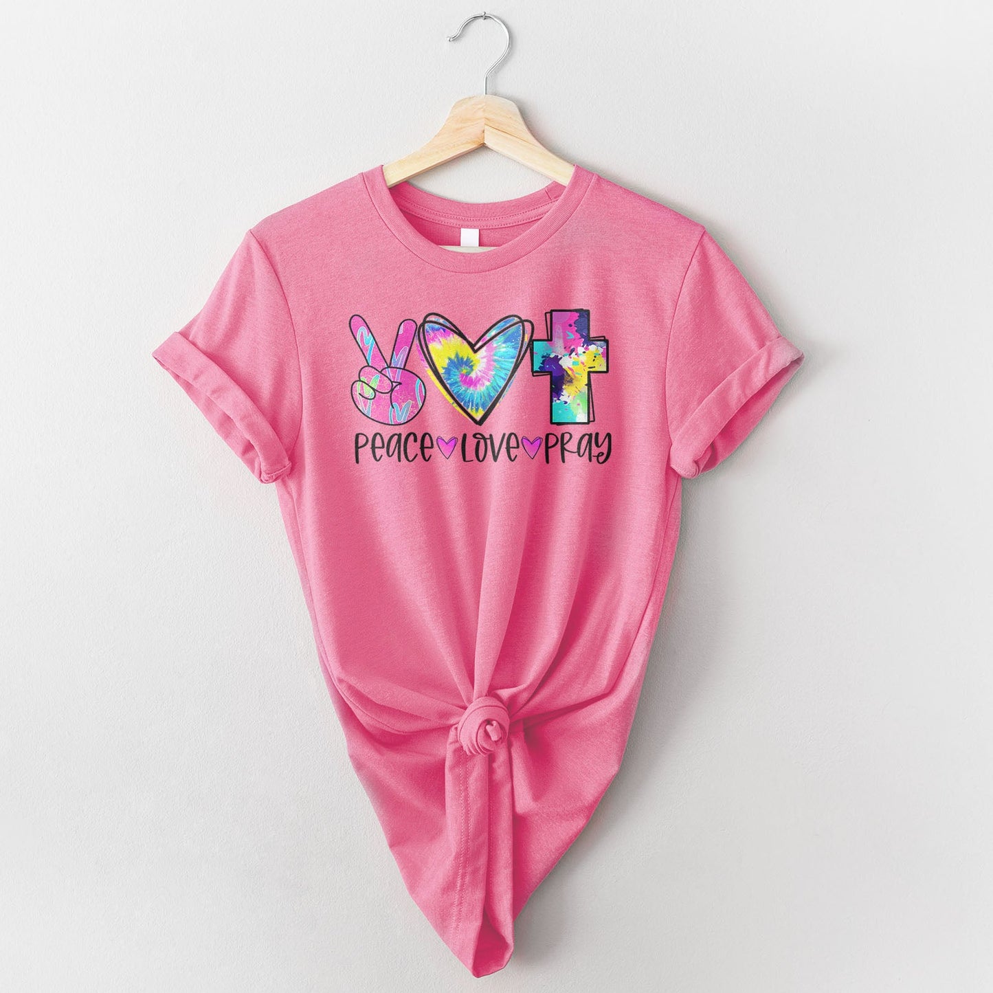 Peace Love Pray Colorful Tee Shirts For Women - Christian Shirts for Women - Religious Tee Shirts