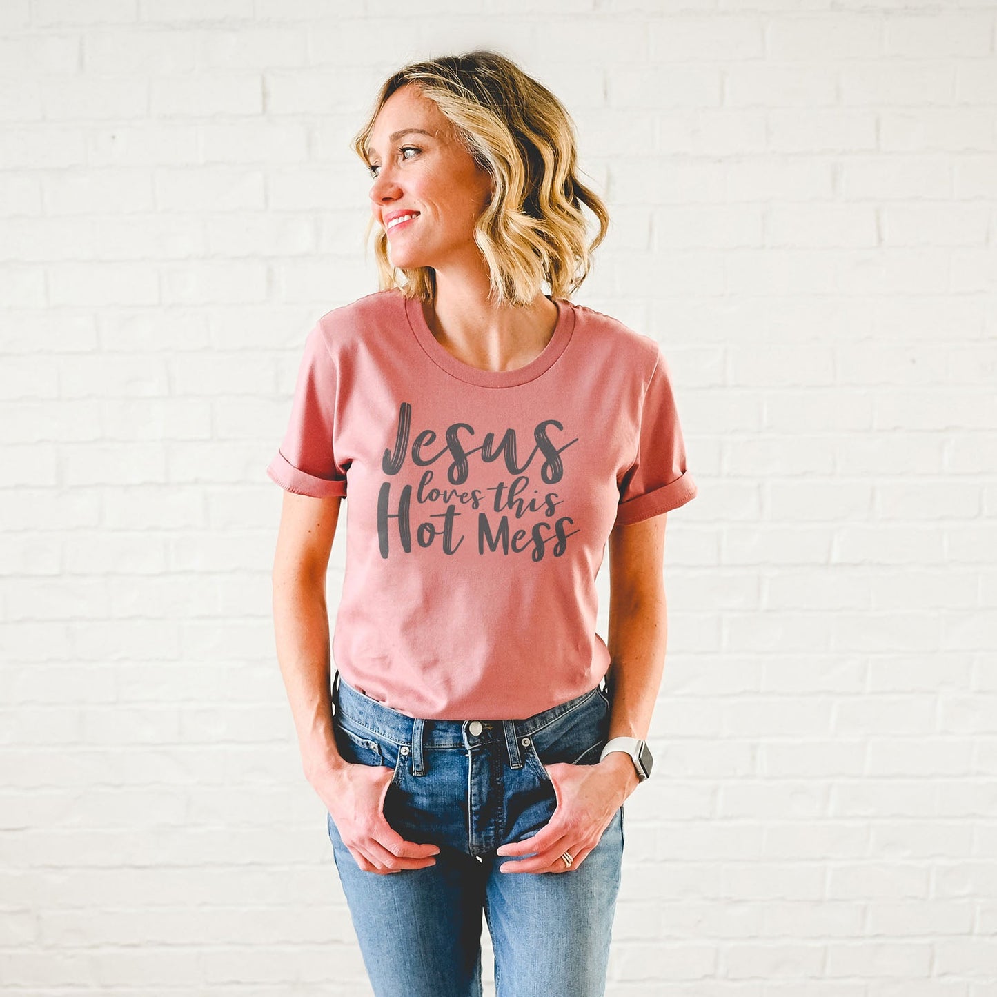 Jesus Loves This Hot Mess Tee Shirts For Women - Christian Shirts for Women - Religious Tee Shirts