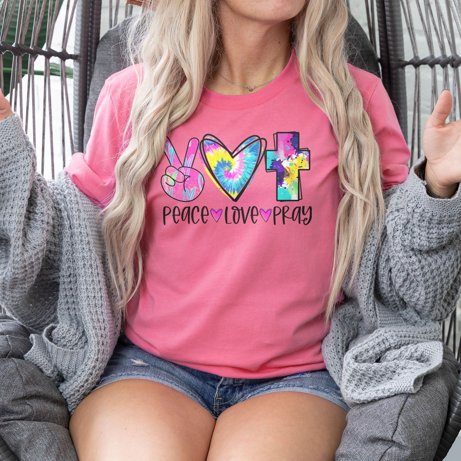 Peace Love Pray Colorful Tee Shirts For Women - Christian Shirts for Women - Religious Tee Shirts