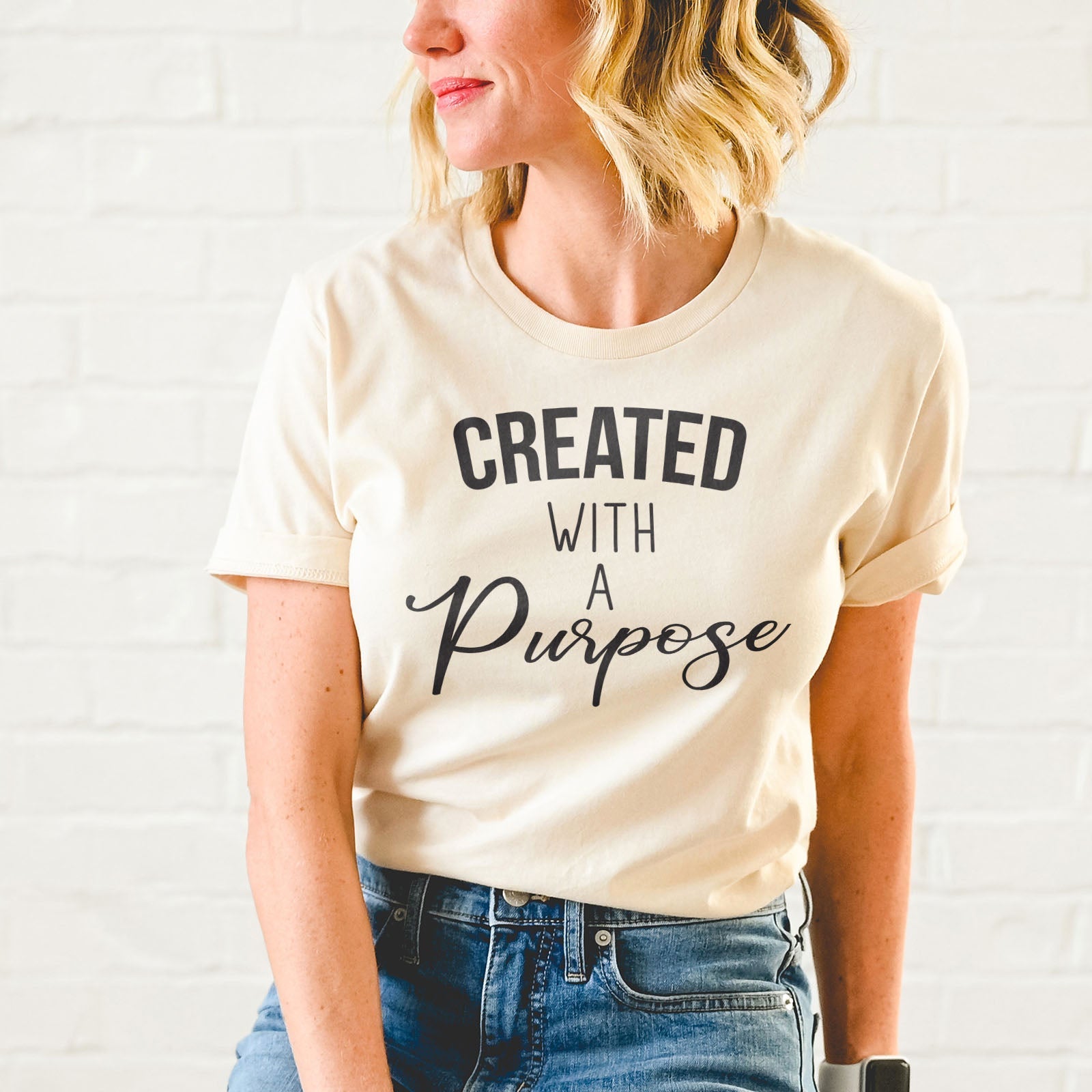 Created With A Purpose Bleach Tee Shirts For Women - Christian Shirts for Women - Religious Tee Shirts