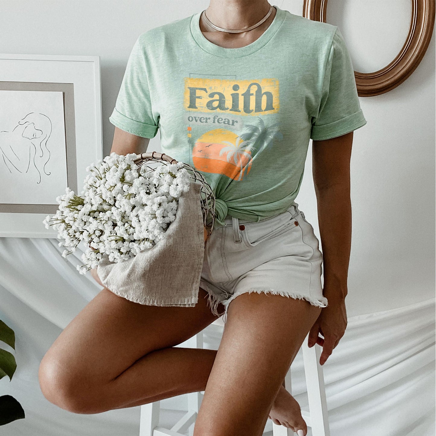 Christian Retro Faith over fear Tee Shirts For Women - Christian Shirts for Women - Religious Tee Shirts
