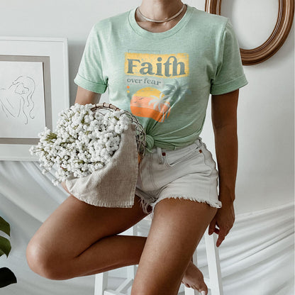 Christian Retro Faith over fear Tee Shirts For Women - Christian Shirts for Women - Religious Tee Shirts