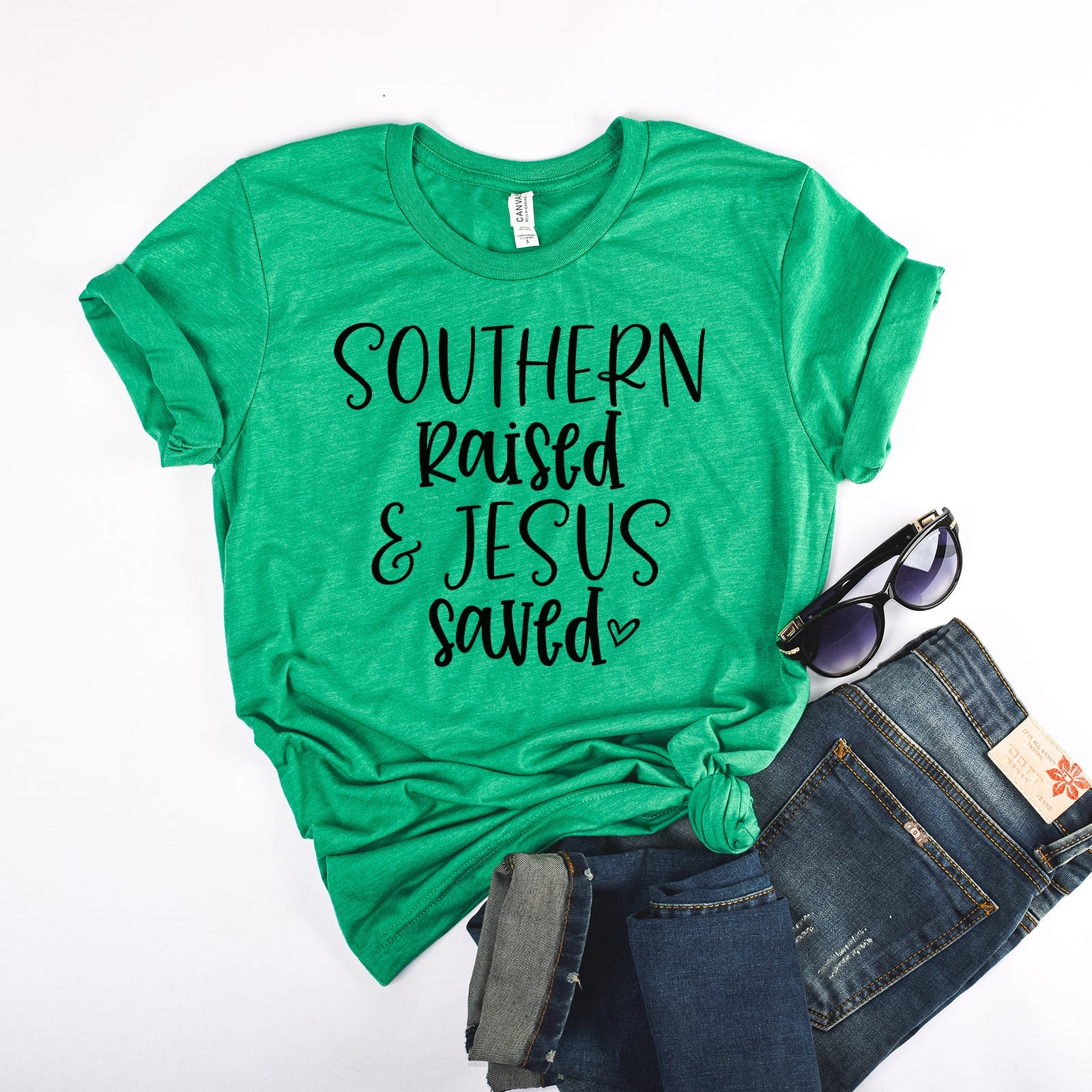 Southern Raised And Jesus Saved Tee Shirts For Women - Christian Shirts for Women - Religious Tee Shirts