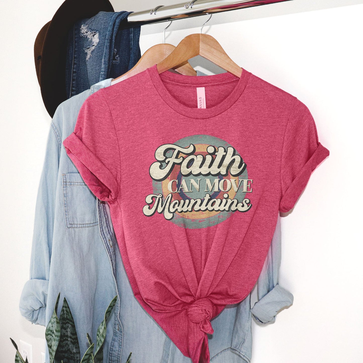 Faith can move mountains Retro Tee Shirts For Women - Christian Shirts for Women - Religious Tee Shirts